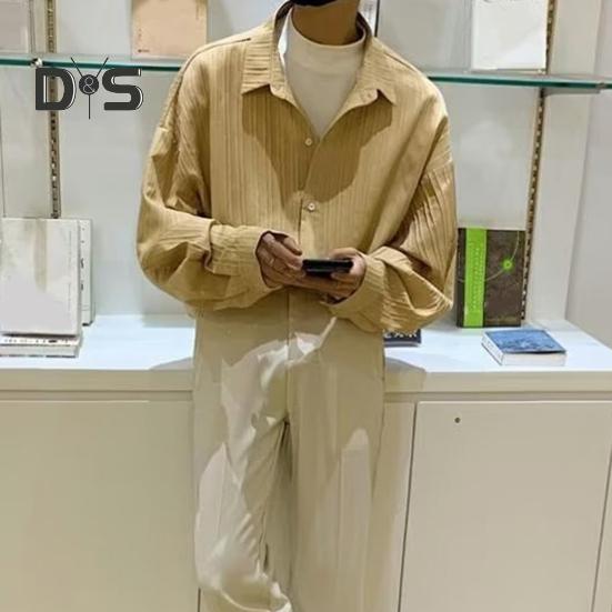 Herren Hemd Locker Einfarbig Umlegekragen Strickjacke Einreihig Herbst Frühling Top Mittellanges Streetwear Hemd