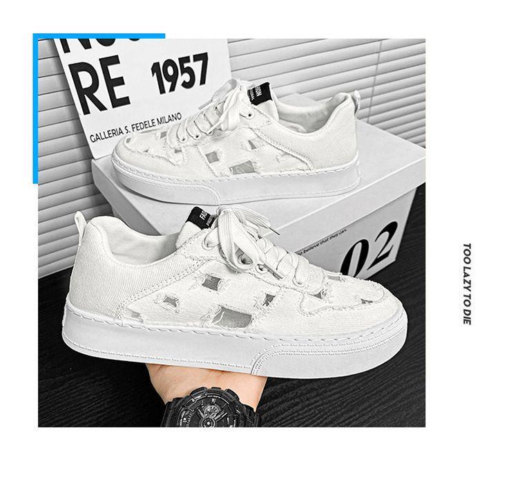 2025 Men's Breathable Canvas Shoes - Summer Fashion, Trendy, Odor-Resistant, Ripped, Wear-Resistant White Skate Sneakers