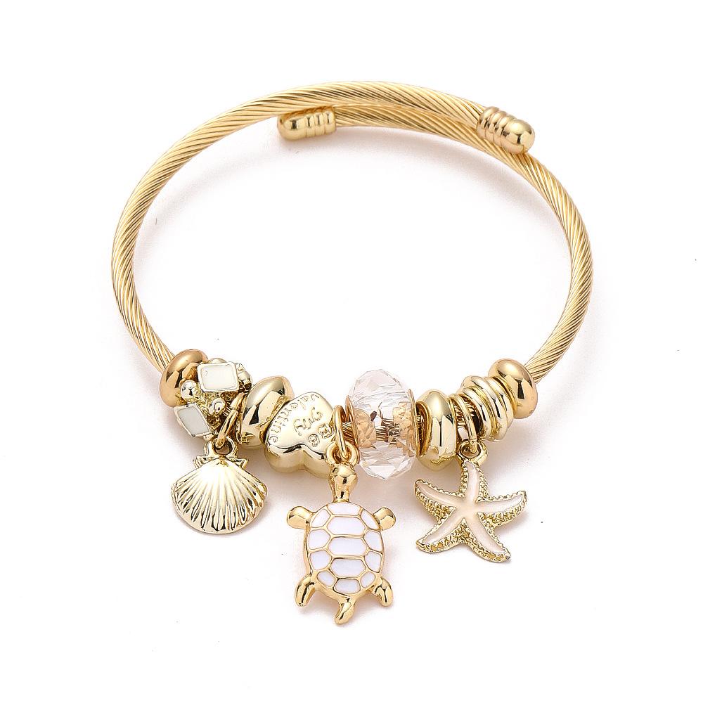Stainless Steel Open Bracelet Women's Personality Gold Starfish Turtle Jewelry