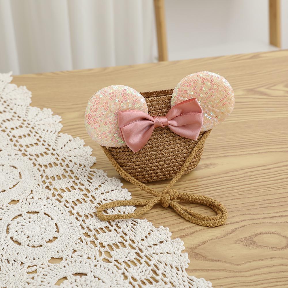 New Arrival Straw Hat And Bag Set For Girls Kids Fashion Summer Bow Lovely Princess Sun Cap Outdoor Cartoon Beach Waved Hats