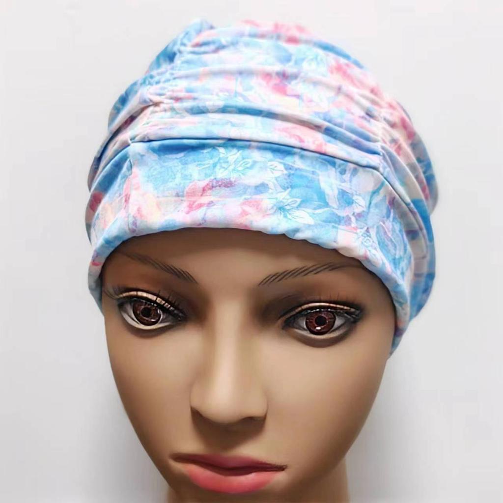 Damen Bunte Bedruckte Bandana Schwimmkappe Wasserdichtes Elastisches Material Langhaarfreundlich Schwimmen am Meer Strandzubehör