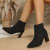 Fashion Brand Designe Metal Decoration Chelsea Boots Women 2025 Pointed Toe Square High Heel Riding Boots Fashion Black Suede Shoes