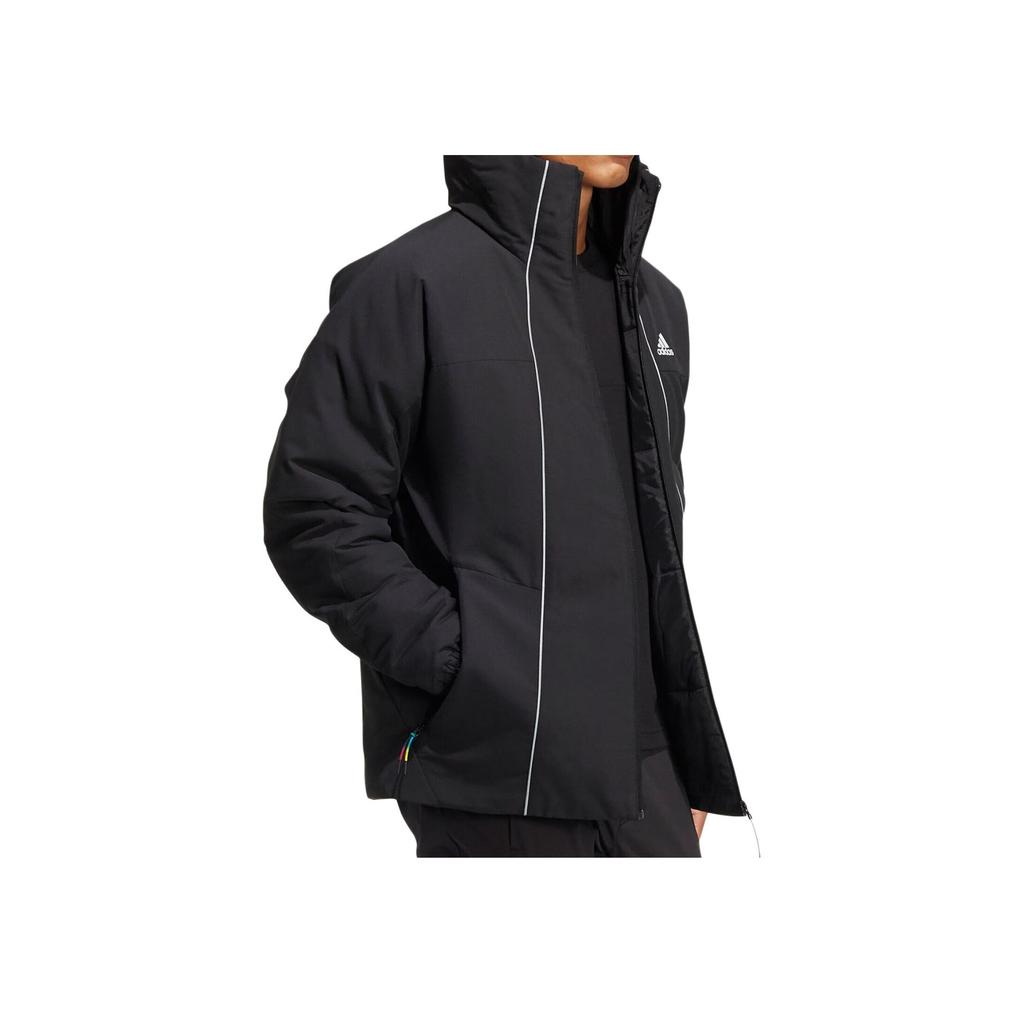 adidas Winter Padded Jacket Casual Sports Zip Hooded Long Sleeve Cotton Coat Unisex Jackets Black HC0284