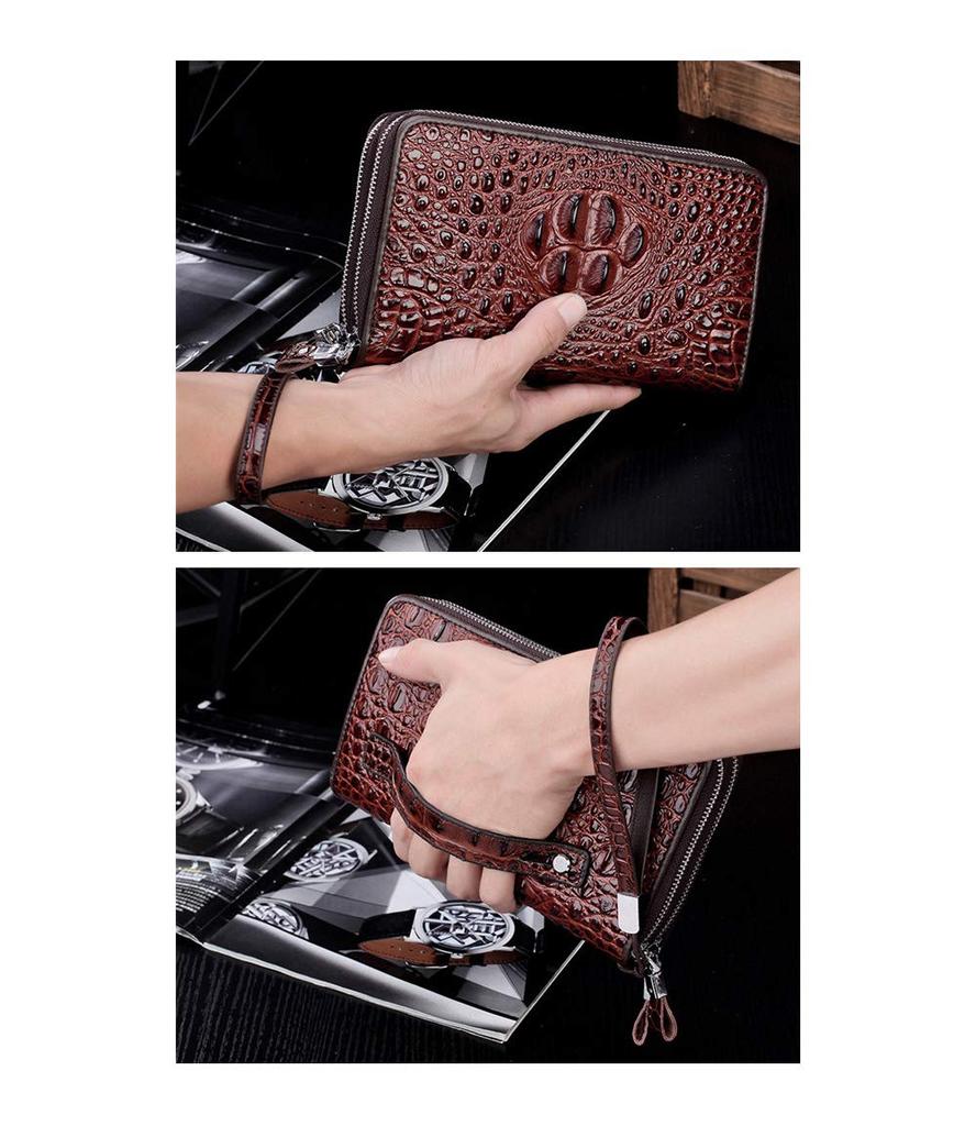 Leather Crocodile Embossed Mini Second Bag for Double Coin Holds 7 Small Card Clutch Long for Wedding Ceremonial Black W110 [Whatna] 2-way Men,