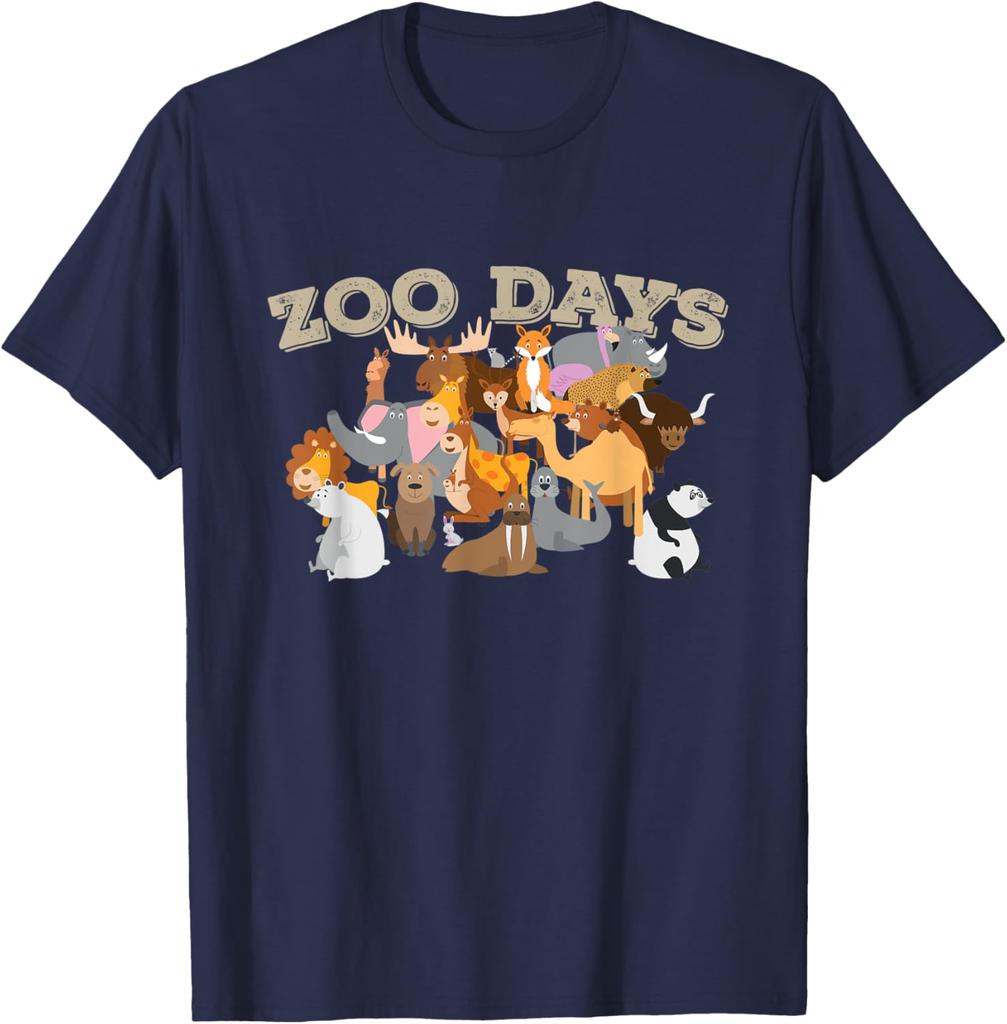Zoo Days Animals Group Graphic Tee Shirt Men Casual Crew Neck Cotton TShirt