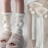 1pair Winter Warm Knitted Socks Lolita Warm Leg Knitted Socks Wool Ball Knitted Foot Covers Leg Warmers with Balls for Women