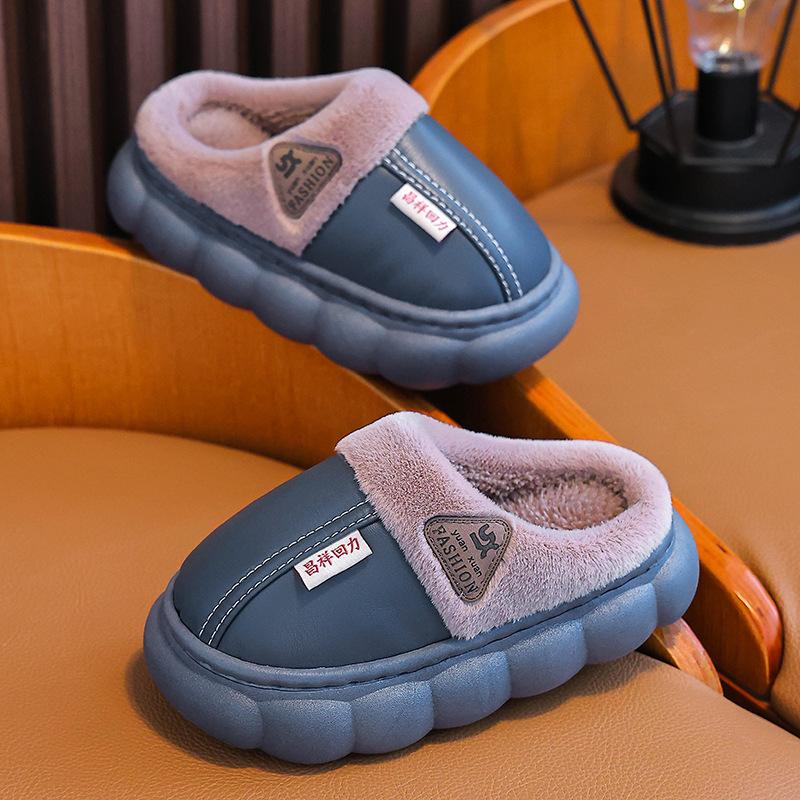 [Autumn Winter Kids Thick Sole Cotton Slippers Boys Girls Non Slip Warm Indoor Home Slippers]