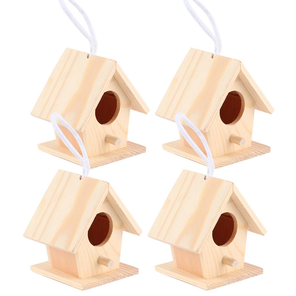 4Pcs Outdoor Wooden Bird House Hanging Bird Resting Nests Box Garden Decoration Ornament