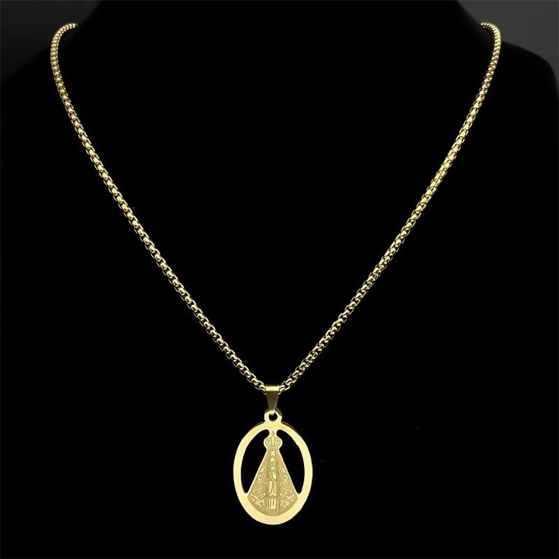 Our Lady Of Aparecida Brazil Necklace for Men Women Stainless Steel Gold Color Virgin Mary Bless Chain Jewelry Colar Masculino