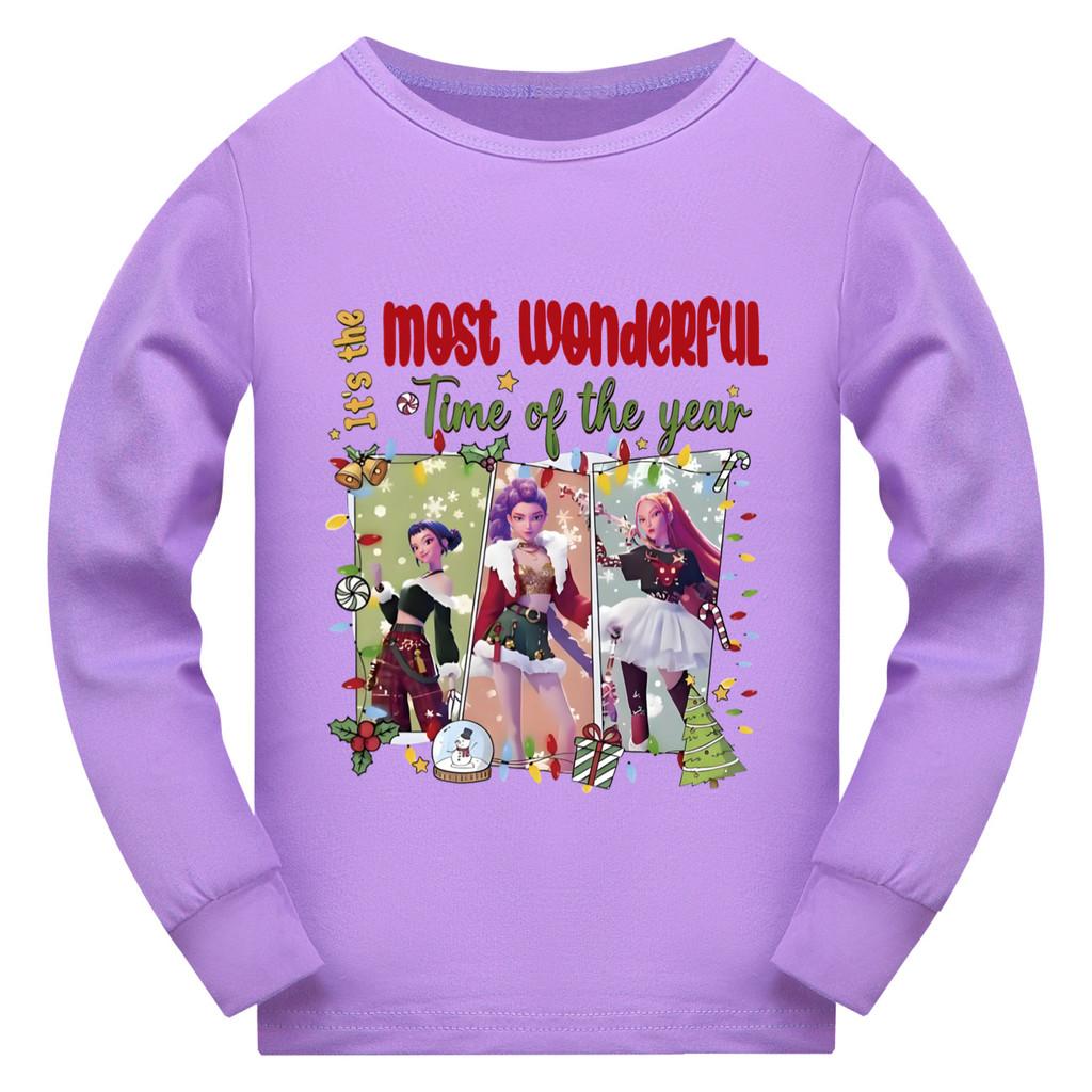 5096 Kids Girls Christmas New Year Rumi Zoey Mira Super Star Print Long Sleeves T-Shirt