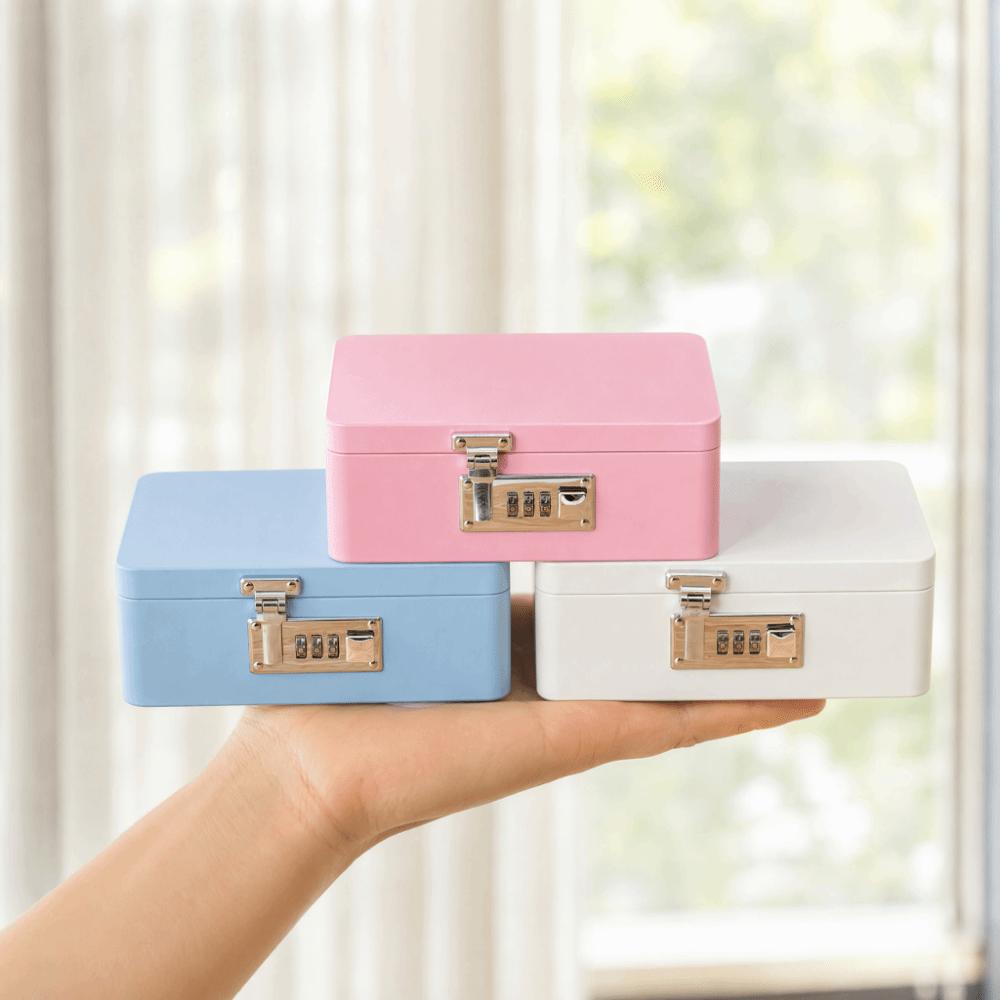 Rectangular Combination Lock Storage Box Solid Color Jewelry Storage Box  Home Office
