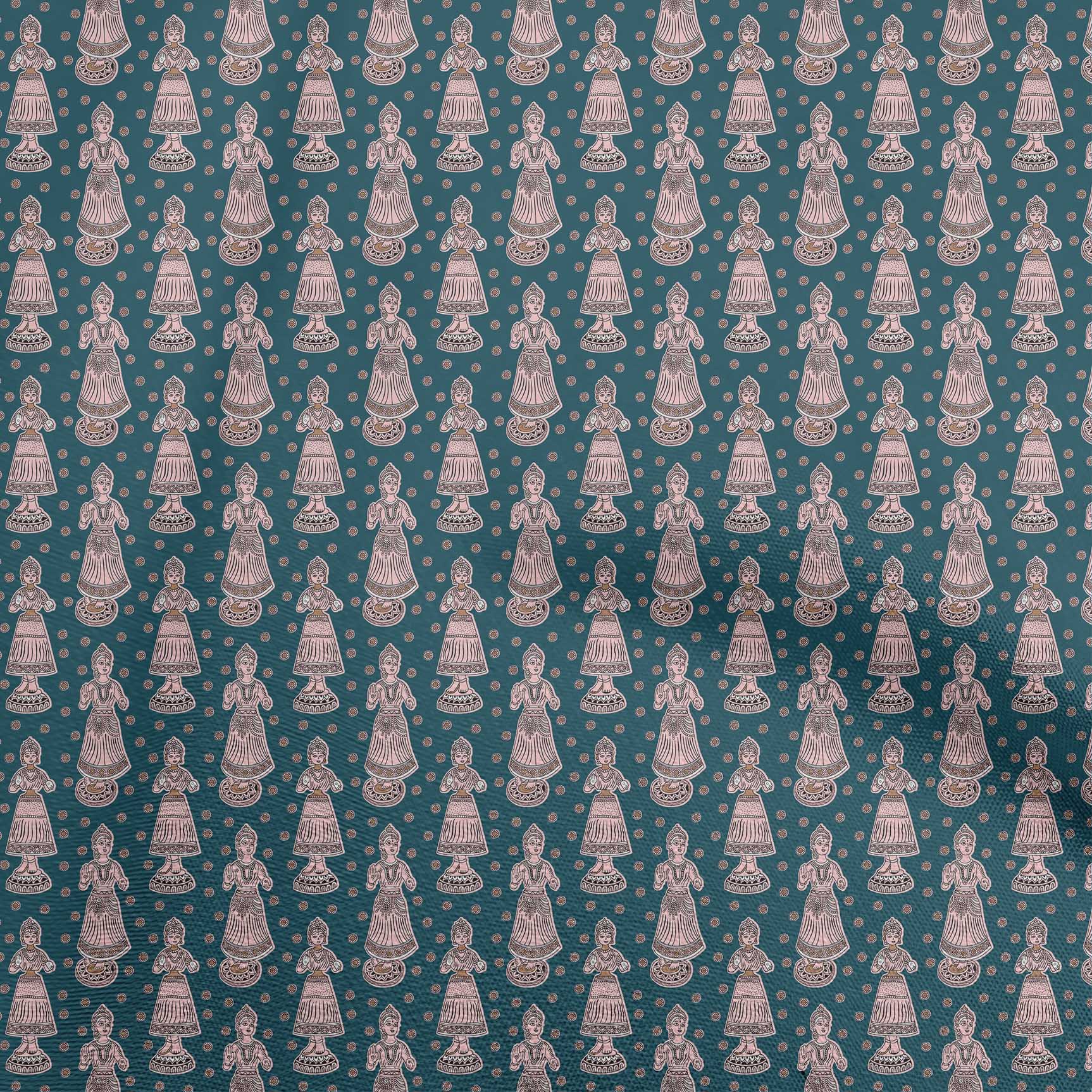 

oneOone Cotton Flex Dark Olive Green Fabric Kalamkari Kathakali Diy Clothing Quilting Fabric Print Fabric By Yard 40 Inch 42 Inch Wide - Viscose Chiffon чирок синього кольору