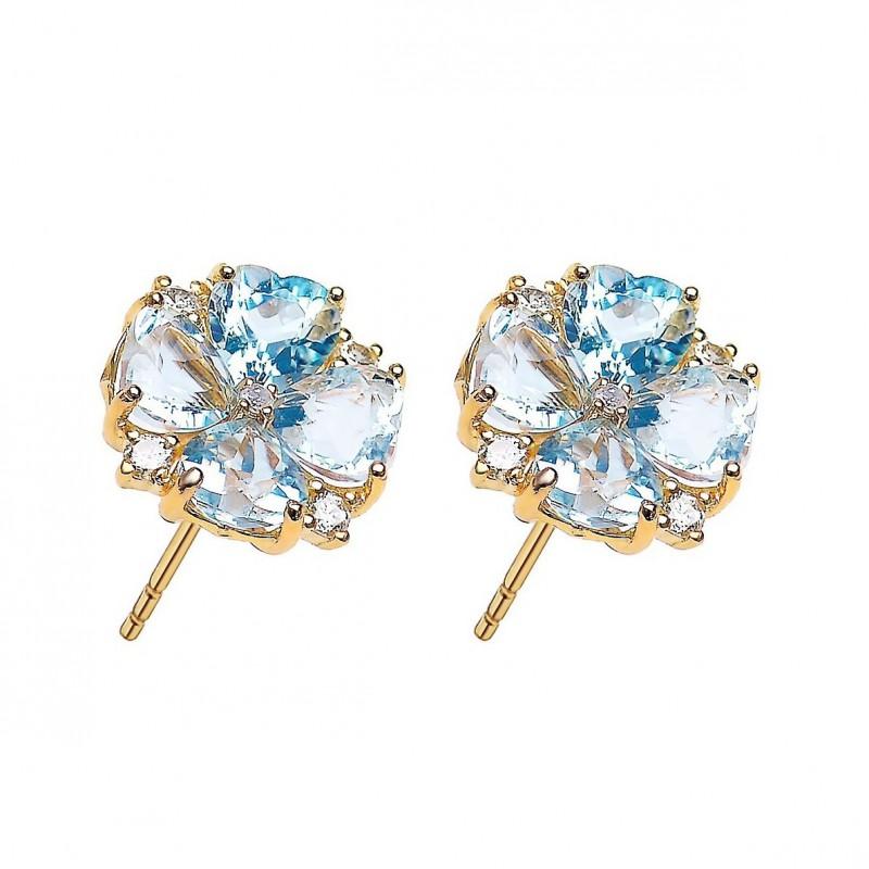 1.8ct Natural Aquamarine Clover Stud Earrings Women Sterling Plated Gold Geometric Fashion Jewelry
