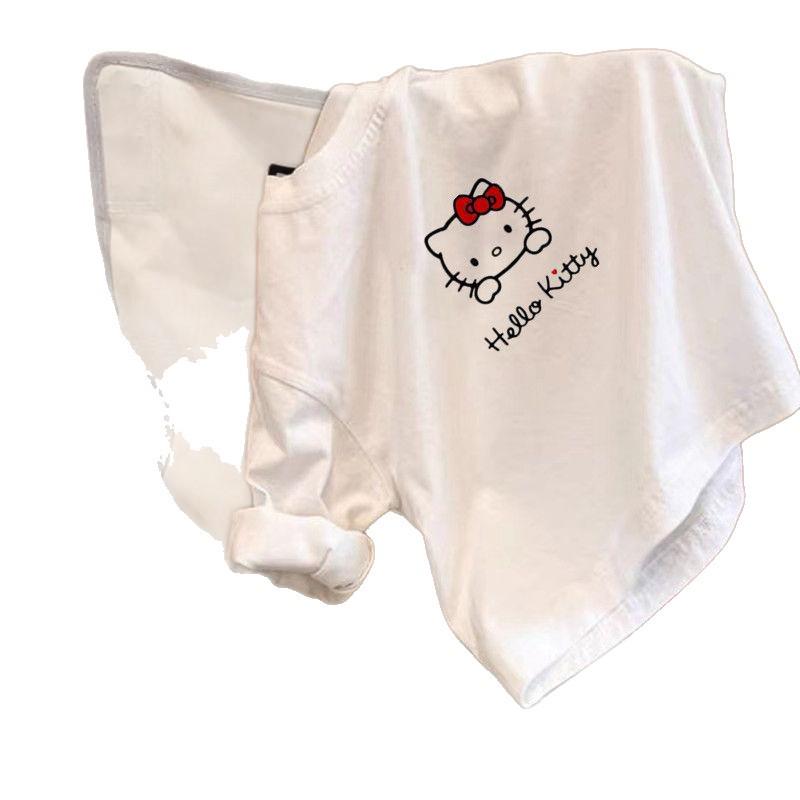 Children's 100% Cotton Long Sleeve Cartoon T-shirt - Boys & Girls Lightweight Base Layer, Trendy White Top