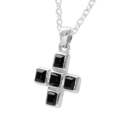 Gin No Onyx Cross Silver 925 Necklace Pendant for Natural Simple [Shinjuku Kura] (with Chain) Men, Stone, Cross, Black, Hard,