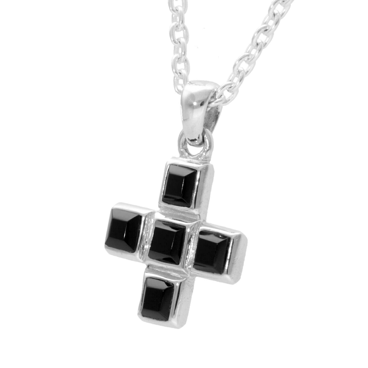 

Серебряный кулон-подвеска Крест из черного оникса Серебро 925 пробы для естественной простоты [Синдзюку Кура] (с цепью) мужчины, камень, крест, черный, твердый, чёрный