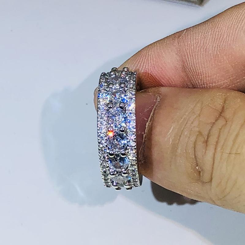 Elegant Temperament Geometric White Zircon Ring For Ladies  Sterling Silver Party Birthday Cocktail Jewelry Gift