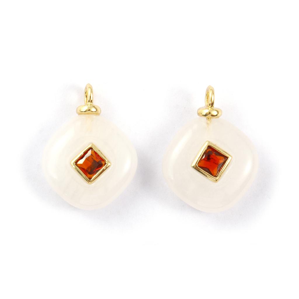 1 Piece Brass & Cubic Zirconia & Geometric Natural Stone Charms 18K Gold Plated Olive Rhombus Pendants For DIY Necklace Making