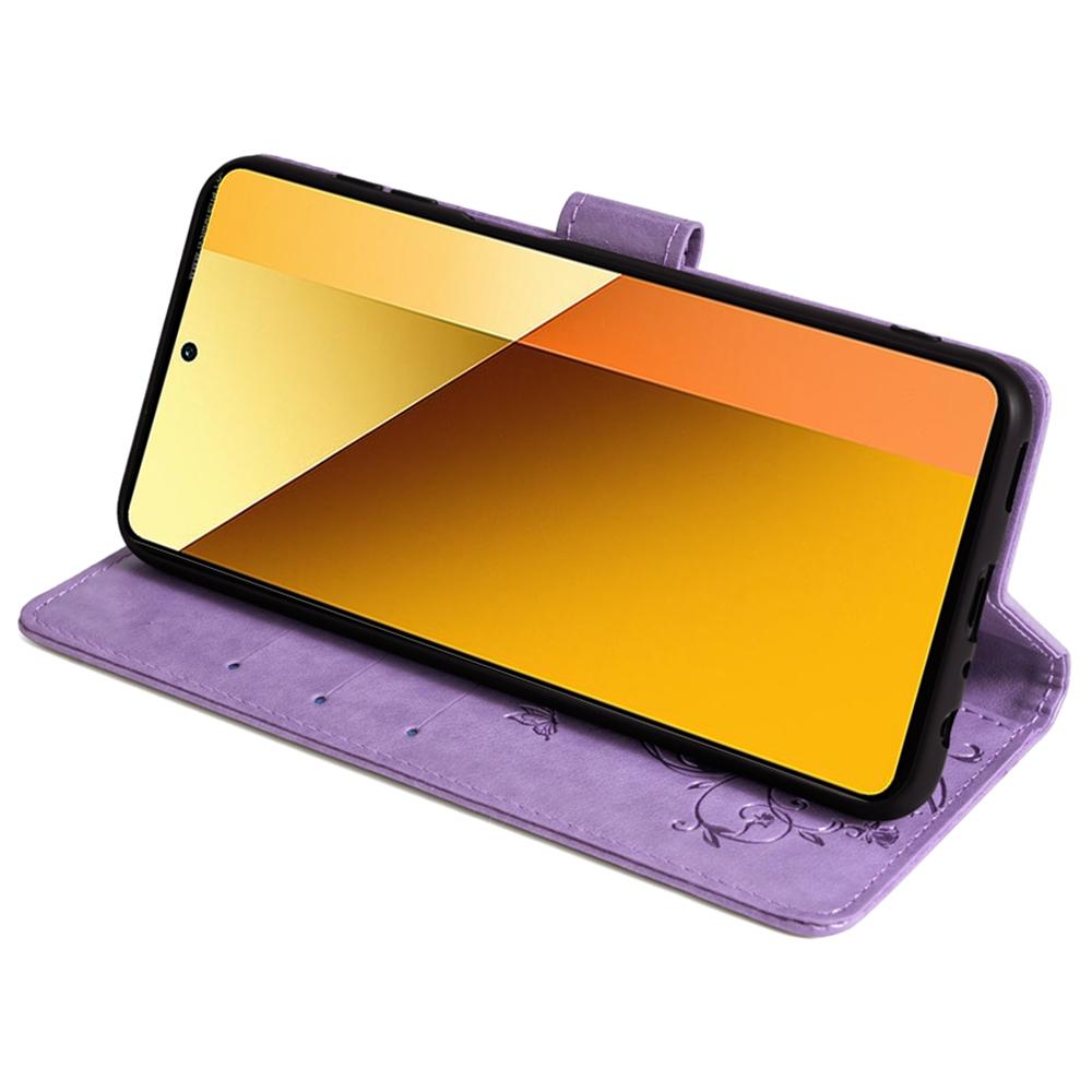 For Xiaomi Redmi Note 13 4G Anti-Scratch Phone Cover PU Leather Case Imprinted Butterfly Floral Stand Phone Shell