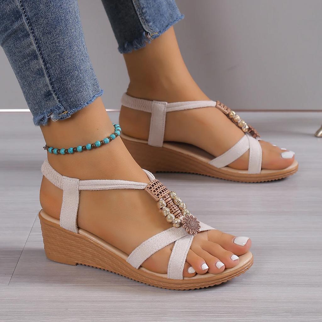 Fashion Wedge Sandals for Women Summer 2025 Comfortable Non Slip Beach Shoes Woman PU Leather Platform Roman Sandalias