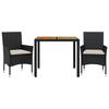 VidaXL Ensemble à manger de jardin et coussins 3 pcs noir rotin acacia, ensemble de salle à manger d'extérieur, meuble de 3278663