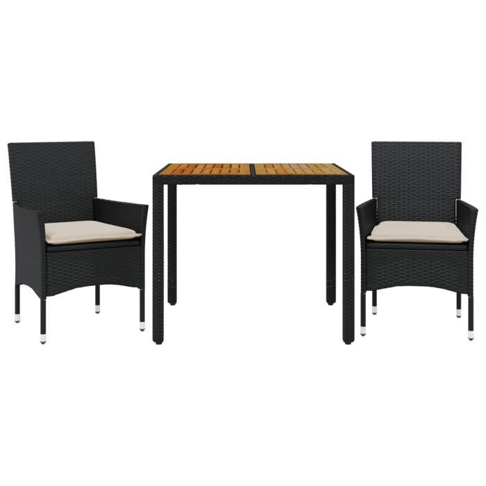 VidaXL Garden Dining Set and Cushions 3 Pcs Black Rattan Acacia, Outdoor Dining Set, Furniture of 3278663