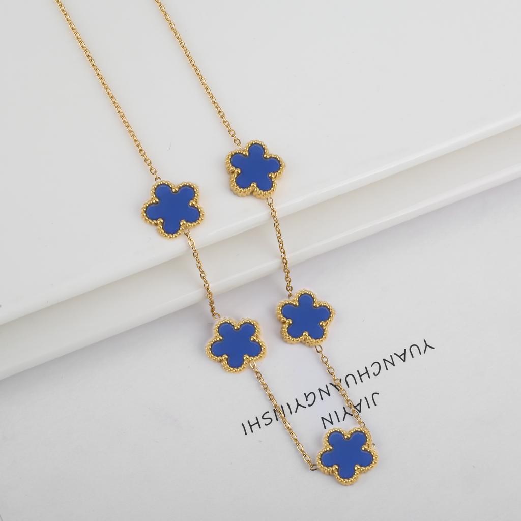 Klassiskt Rostfritt Stål Fembladig Blomma Smyckeset Halsband Armband Örhängen Enkelt för Kvinna Flicka Fest Vardagsbruk Smycken