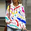 Women Plus Size Colorful Paint Splash Print Long Sleeve Drawstring Hoodie With Kangaroo Pocket