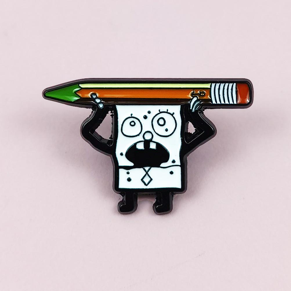 SpongeBob Cartoon Pencil-Shaped Pin Badge for Student Bags