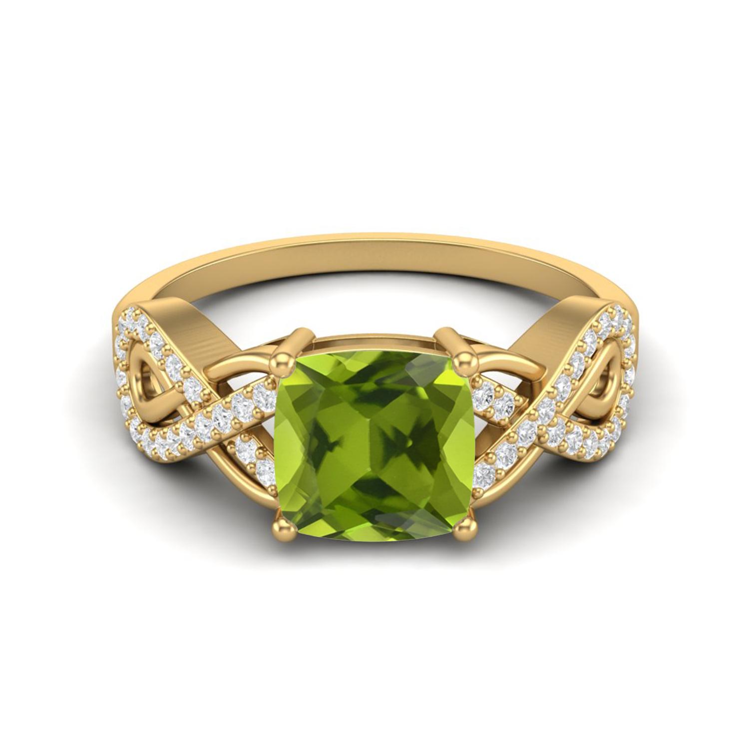 1.86 Ctw Cushion Peridot 925 Sterling Silver Gold Vermeil Twisted Shank Women Wedding Ring 6