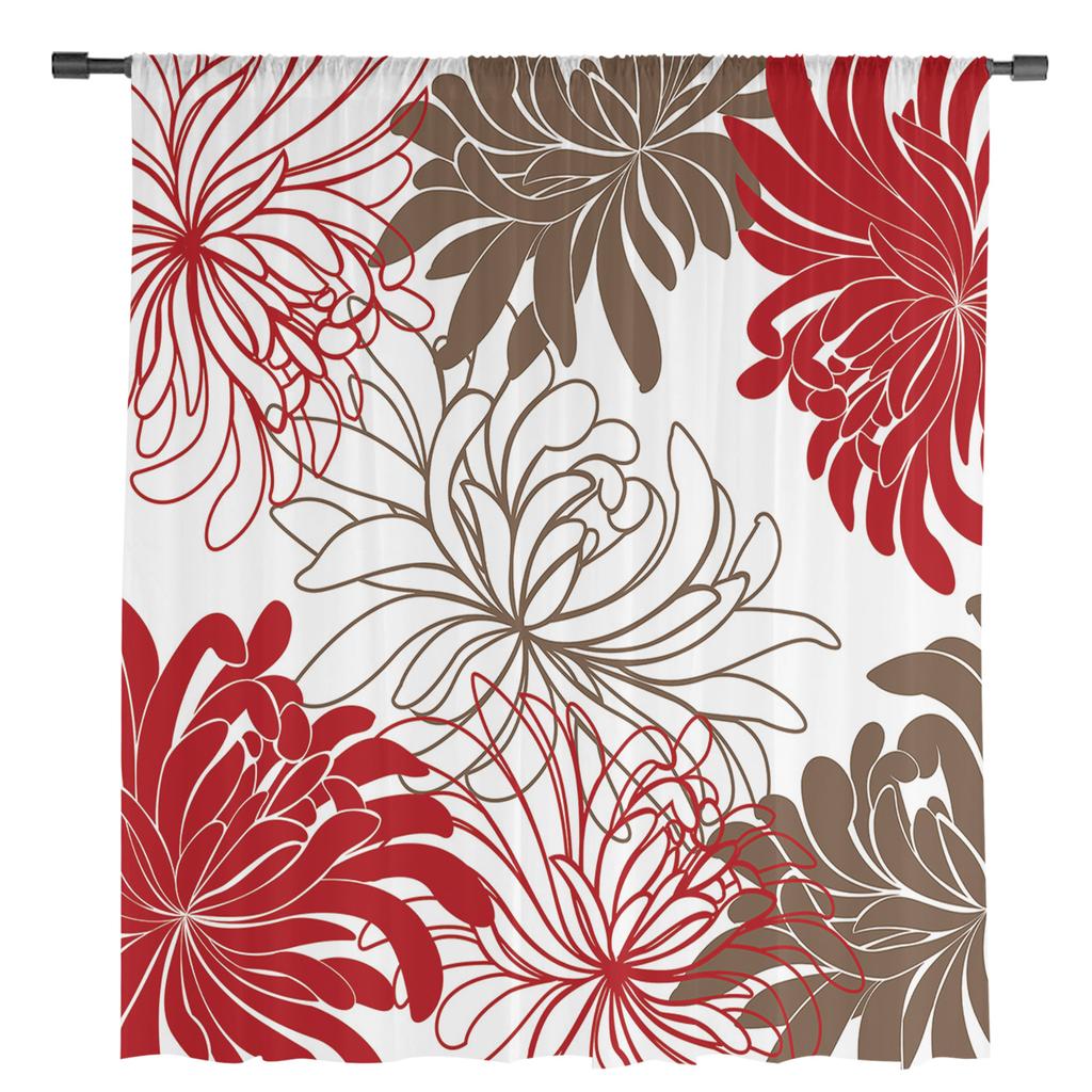 Floral Red Chrysanthemum Sheer Curtains for Living Room Decoration Window Curtains for Kitchen Tulle Voile Organza Curtains