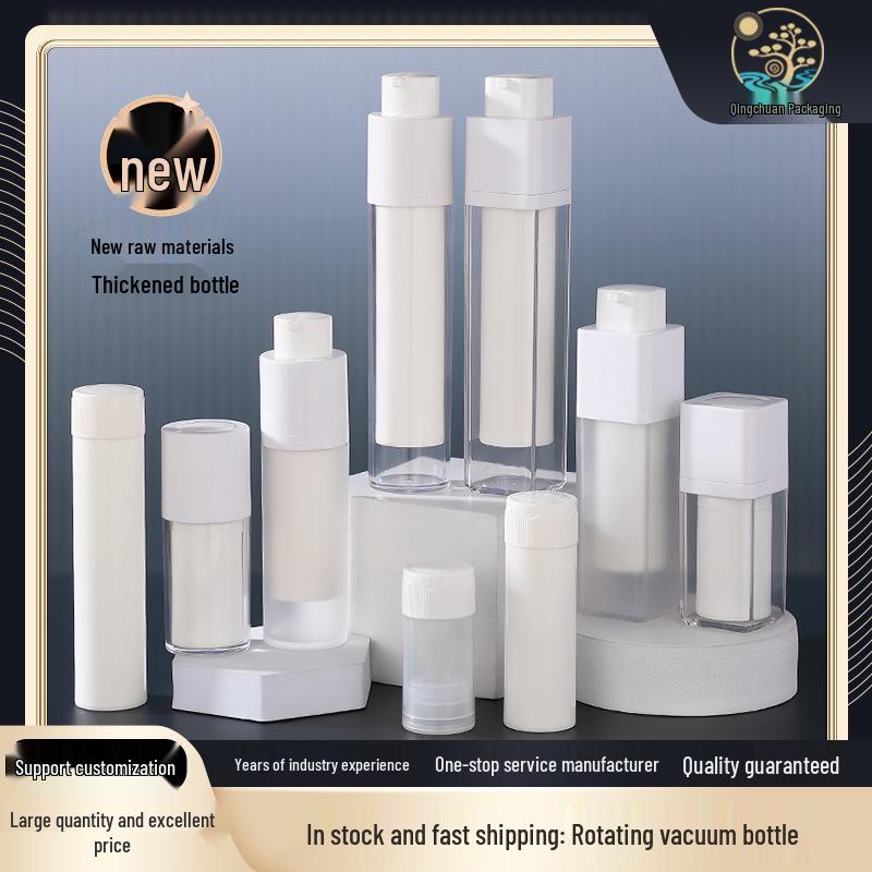 Available: 15ml, 30ml, 50ml Round Square Rotating Vacuum Bottle – Frosted Transparent Press-type Essence Lotion Dispenser. 15ml; Round Lotion Bottle; AS+PP+ABS