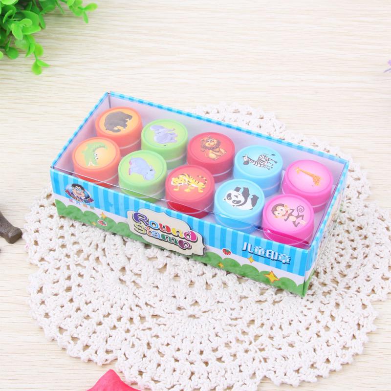 10 pièces Tampons Animaux Dinosaure Dessin Animé pour Enfants Tampons Plastique Auto-Encrants Jouets pour Enfants