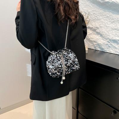 2025 New Korean Version Fashion Hand Sequined Bucket Bag Versatile Hand Shoulder Messenger Bag Dinner Bag Women's Wholesale