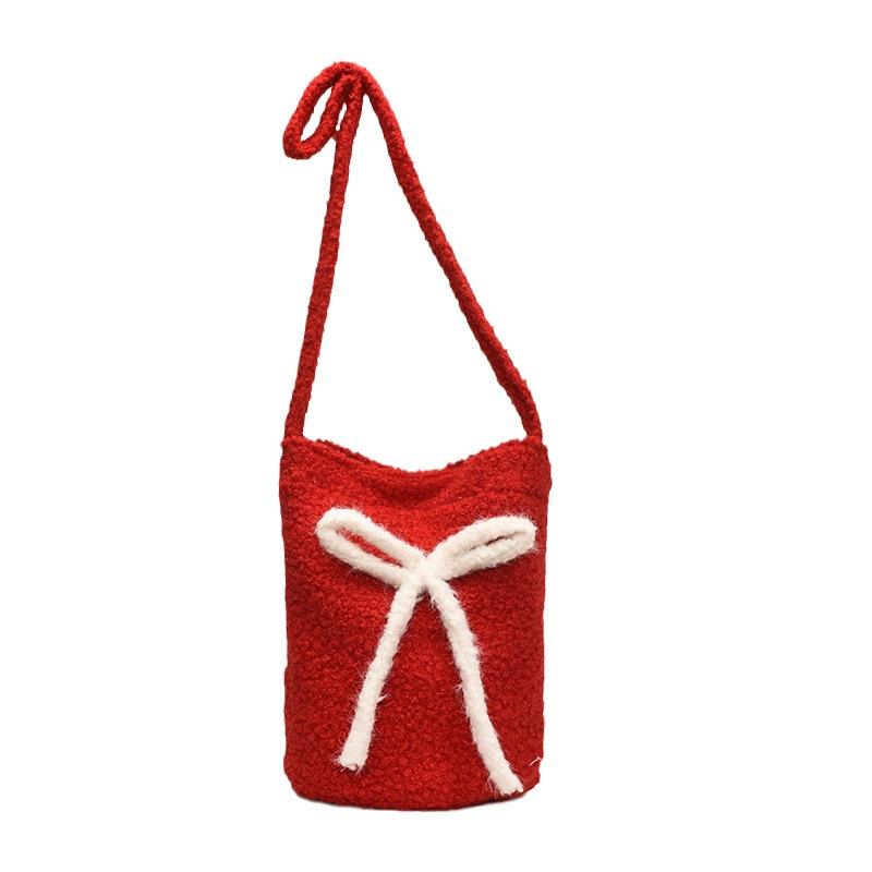 Retro Plush Large-capacity Bucket Bag Women's Versatile Shoulder Small Crossbody Cloth Bag Niche Casual Bag
