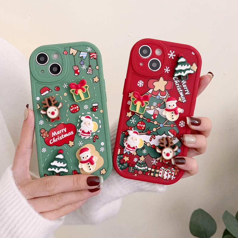 Christmas Style 3D Cartoon Santa Claus Elk Snowman Phone Case for IPhone 15 14 13 12 11 Pro Max X XR XS Max 7 8Plus 14 15 Plus Shockproof Case