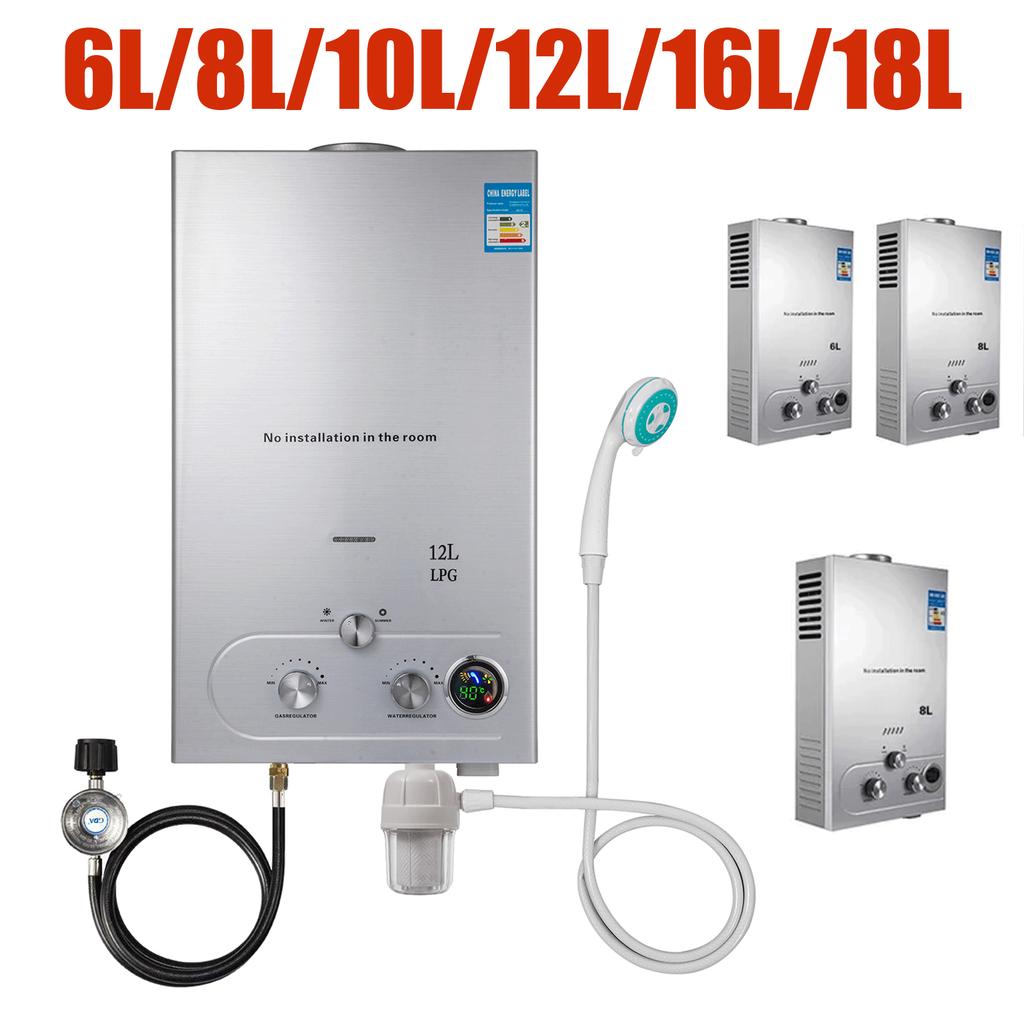 SIHAO 6L 8L 10L 12L 16L 18L GPL Portatile Scaldabagno Istantaneo a Gas Propano GPL Murale Senza Serbatoio Display Digitale
