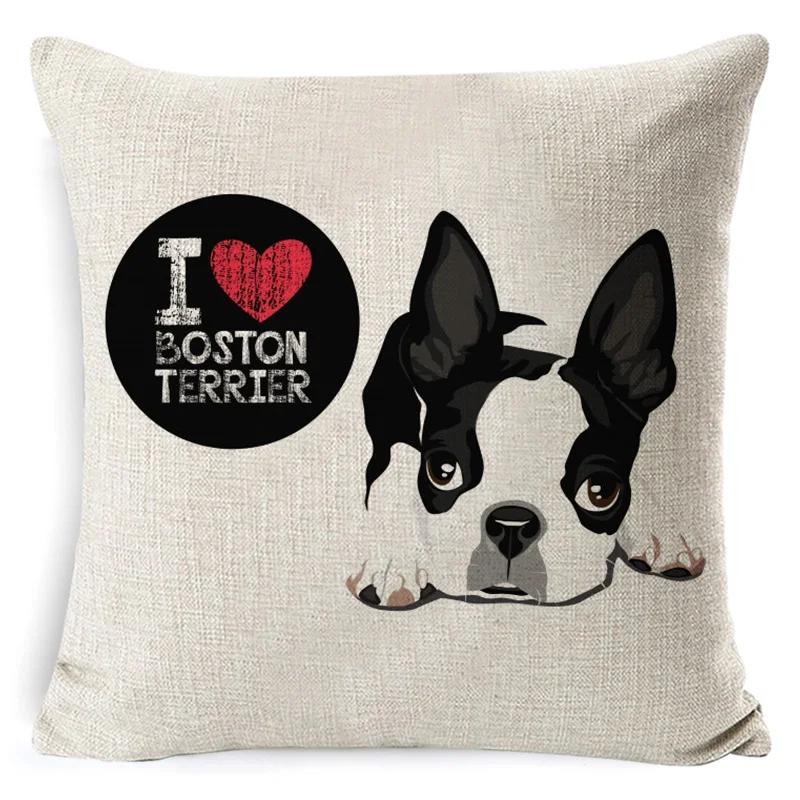 Bullterrier Beagle Bomull Lin Kuddfodral Bostonterrier Boxer Hund Kuddfodral Bulldog Chihuahua Heminredning Kuddfodral