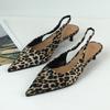 Fashion Luxury Brand Women Low Heels Shoes Leopard Print Comfort Work Slingback Footwear Summer Fashion Pointed Lady Mules Sandals