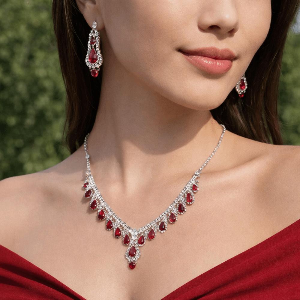 Crystal Water Drop Necklaces Geometric Pendant Necklace Earrings Set Evening Dress