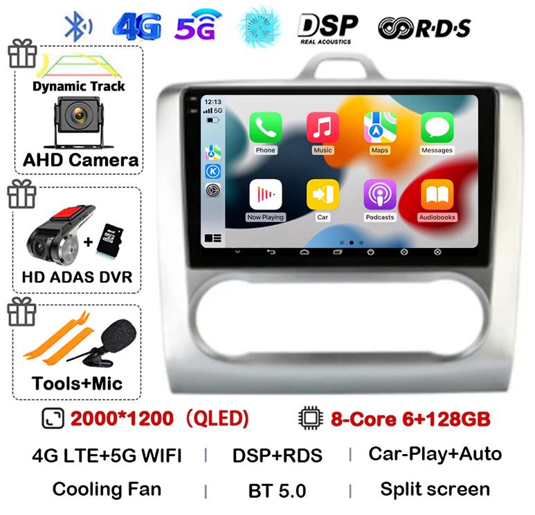 Android 14 Carplay Auto Car Radio For Ford Focus 2 3 Mk2 Mk3 2004 2005-2011 WIFI+4G Multimedia GPS 2 Din Autoradio Player Stereo