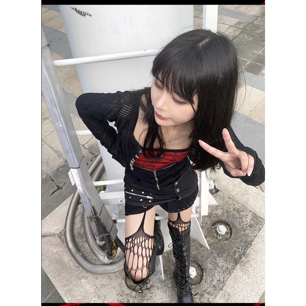 Spice Girl Beautiful Legs Net Red Knee Socks Sexy Suspenders Pantyhose Women's Japanese Black Jk Socks High Tube Hollow Net Socks Thin