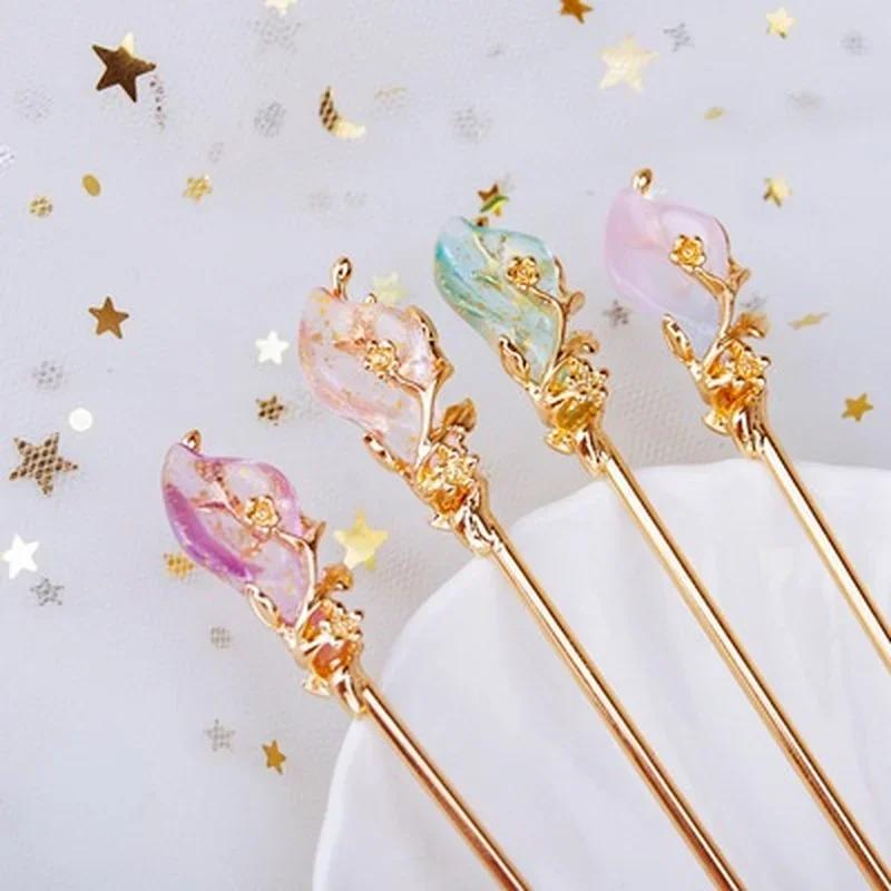 1PC Antique Glass Hairpin Hanfu Ancient Fashion Hair Accessories with Headwear Versatile Simple Style Decorative Accessories