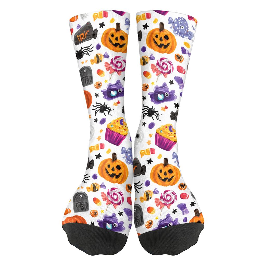 Unisex Breathable Mid-Calf Socks Halloween Pumpkin Pattern Comfortable Stretch Fit Athletic Socks for Everyday Wear