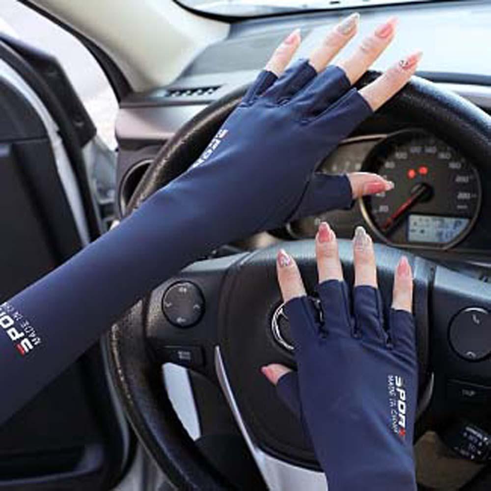 Sun Protection Half Finger Ice Sleeves Two Fingers with Exposed Anti-UV Arm Sleeves  For Women
