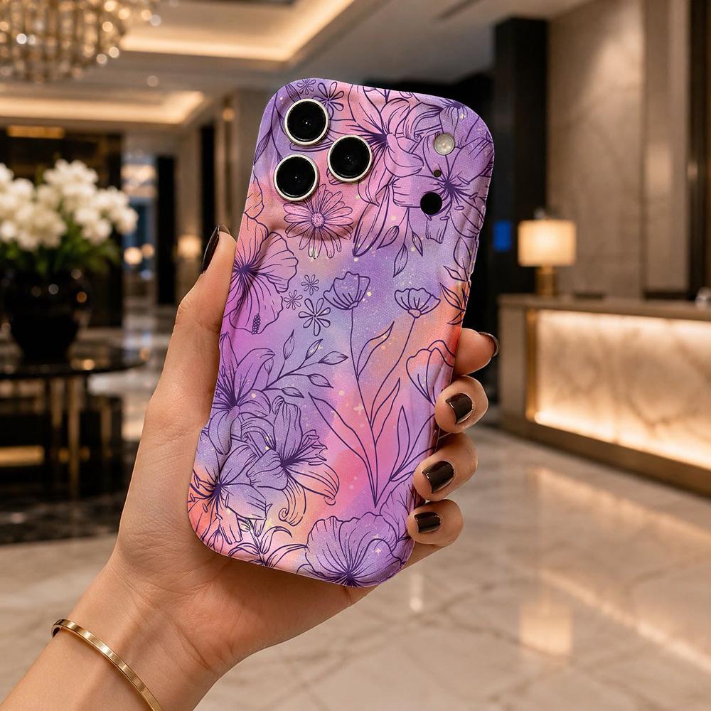 Gradient Line Tropical Flower Wavy Edge Phone Case For iPhone 16 15 14 Pro Max 13 12 11 Mini XR XS SE 2020 7 8 Air Cover