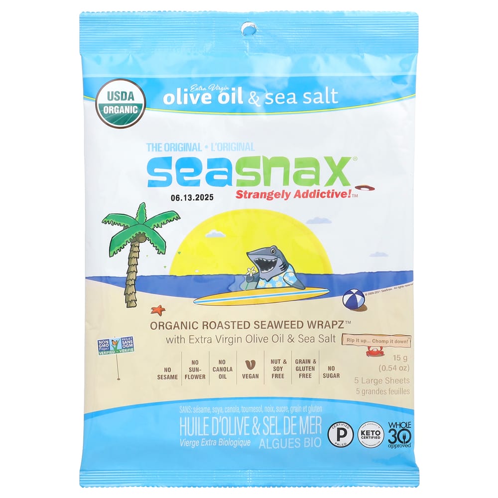 SeaSnax Roasted Seaweed Snack, Original, Large (5 Sheets, 15g/0.54oz)