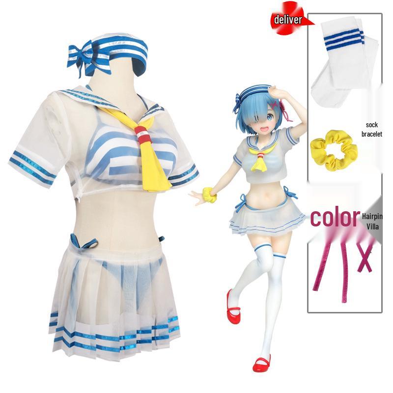 Zero To One Rem Sailor Suit Swimsuit Cosplay Set
