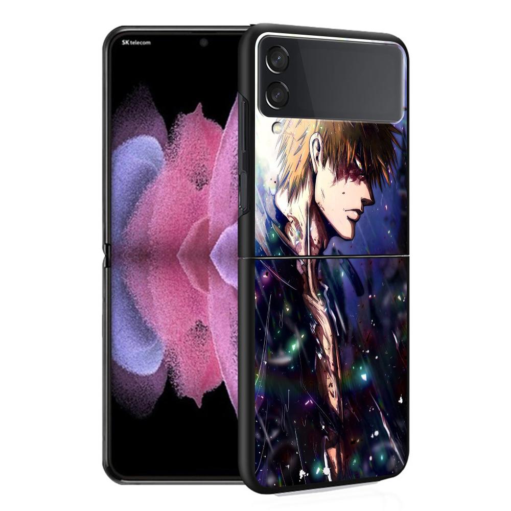 Luxury Case For Samsung Galaxy Z Flip 4 3 5G Black PC Hard Phone Cases Fashion Back Cover ZFlip Funda Kurosaki Ichigo Bleach Sac