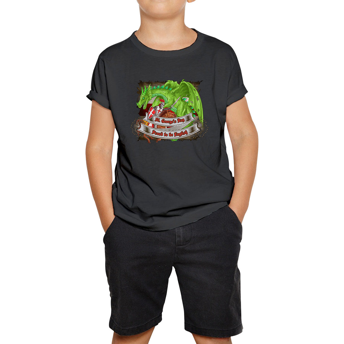 St George s Day Proud To Be English St George Patron Saint Of England Fighting The Dragon Warrior Fighter Kids T Shirt 160